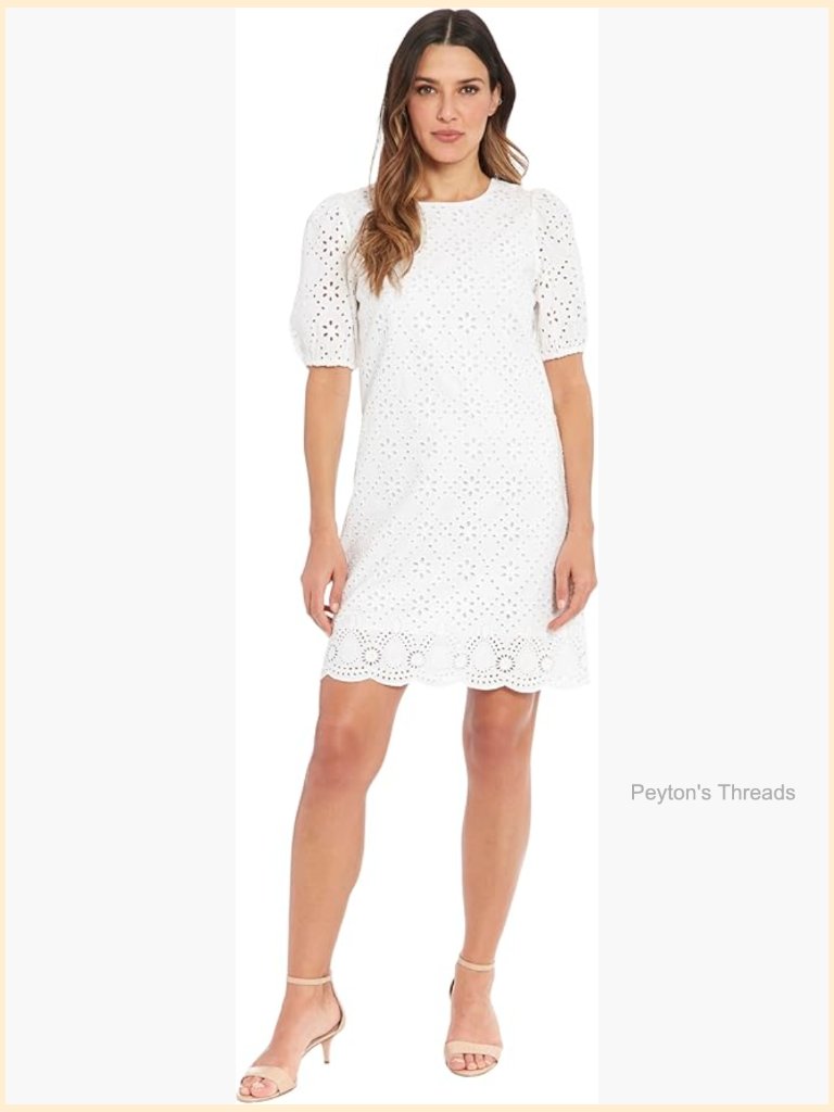 Short Puff Sleeve Mini Dress With Jewel Neck And Ruffled Hem